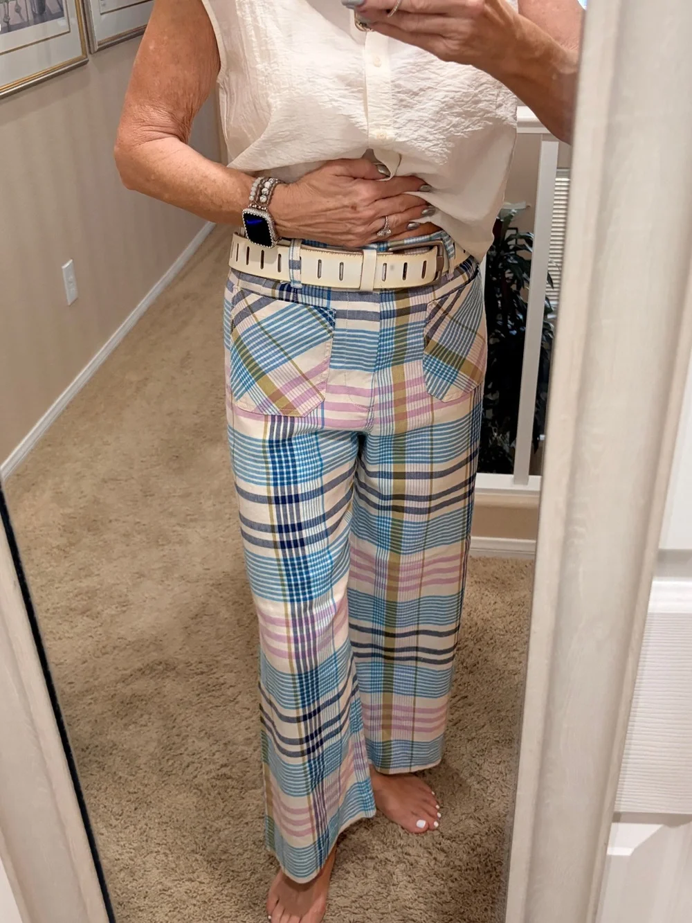 Free People Off White Leather Belt in Classic Style NWT M/L Womens